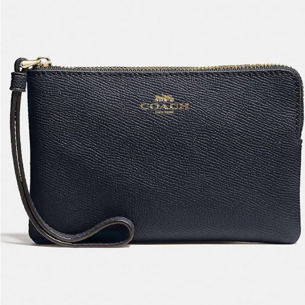 Navy Blue coach corner zip wristlet